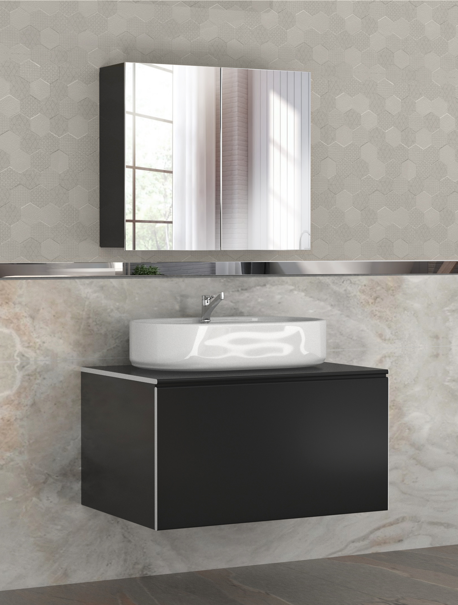 210 ARMONİ Antrasit PVC Banyo Dolabı